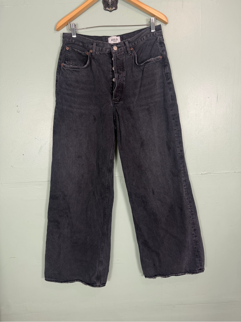 Agolde Dame Wide Leg Jeans Faded Black Size 29
